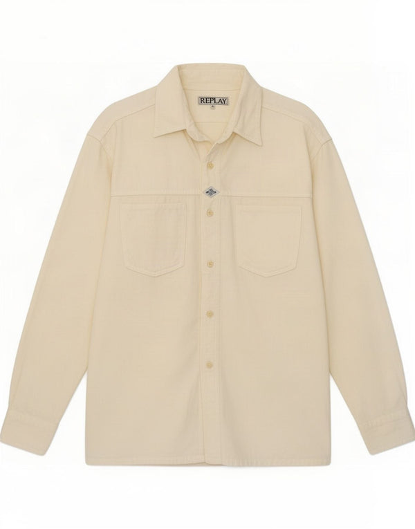 Camisa De Pana Replay Hombre Mediana Blanco Roto