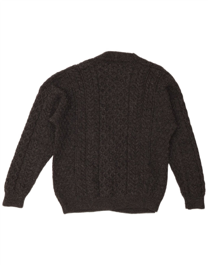 VINTAGE Hombres Cardigan Suéter Medio Gris Nueva Lana