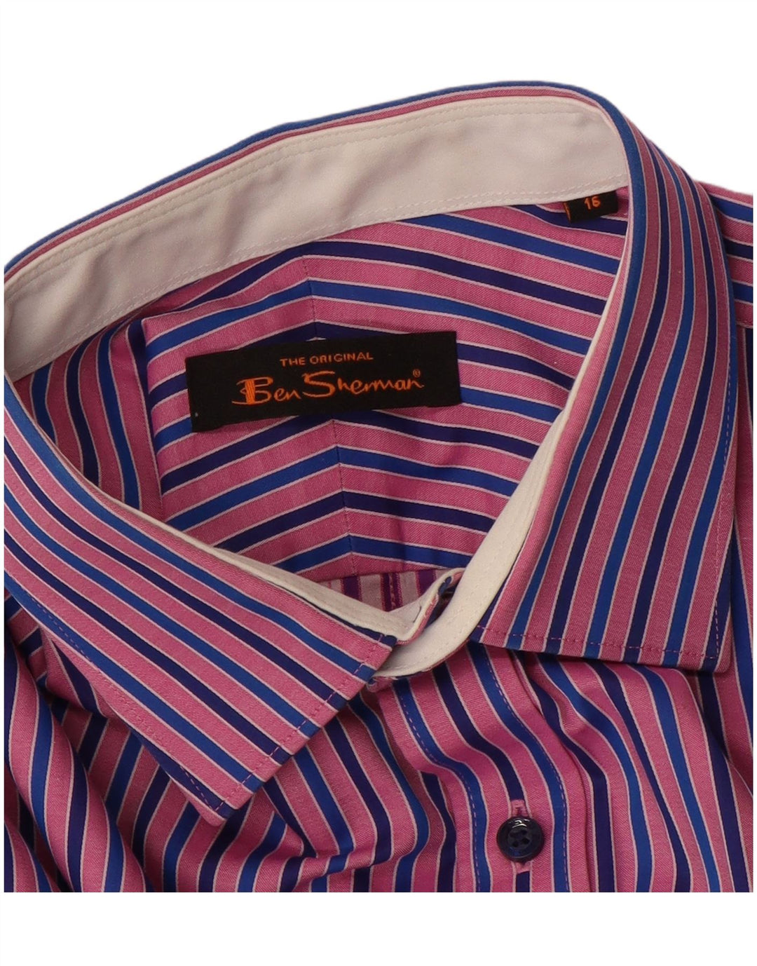 BEN SHERMAN Mens Shirt Size 16 Large Pink Striped Cotton