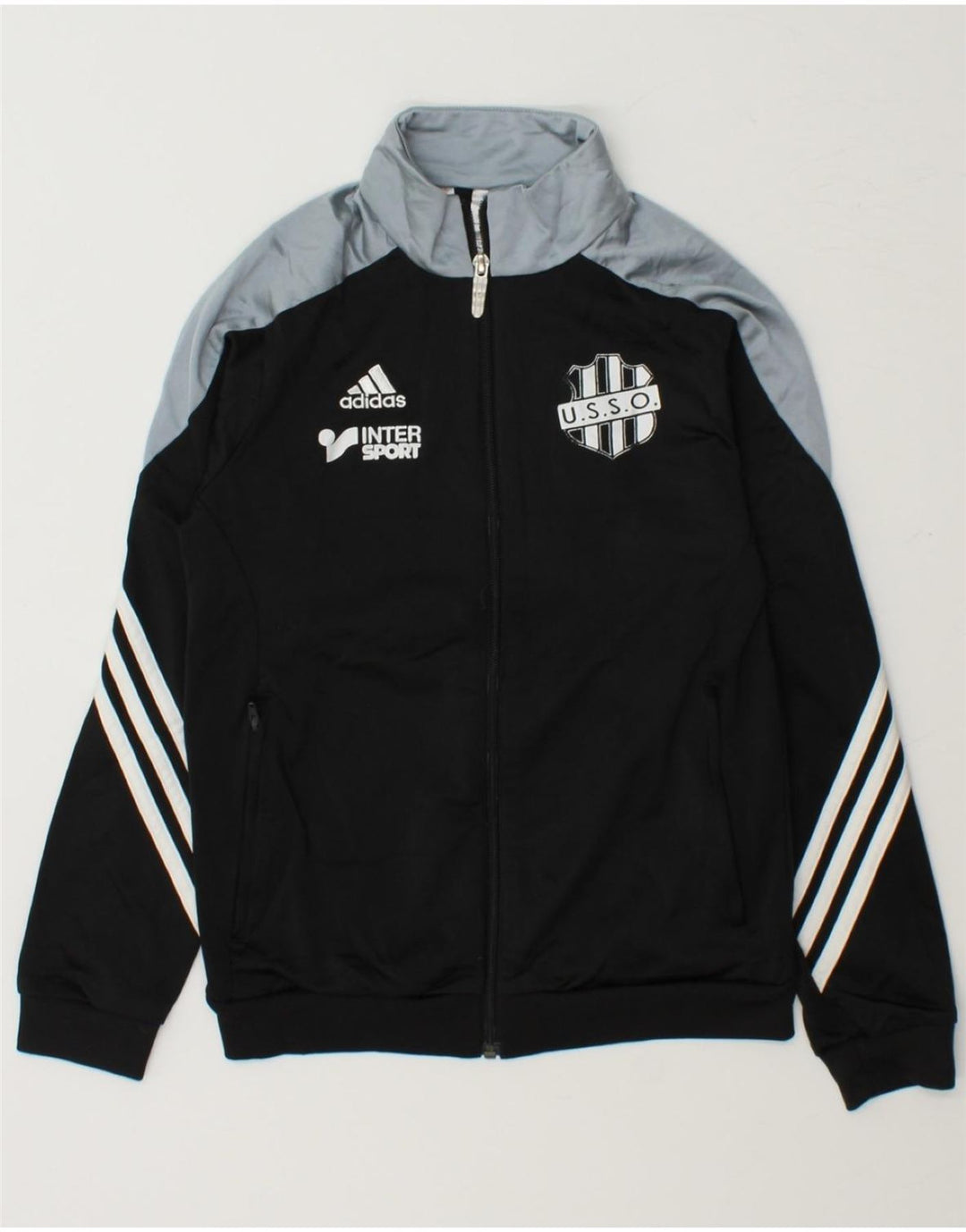 ADIDAS Boys Tracksuit Top Jacket 11-12 Years Large Black Colourblock Vintage Adidas and Second-Hand Adidas from Messina Hembry 
