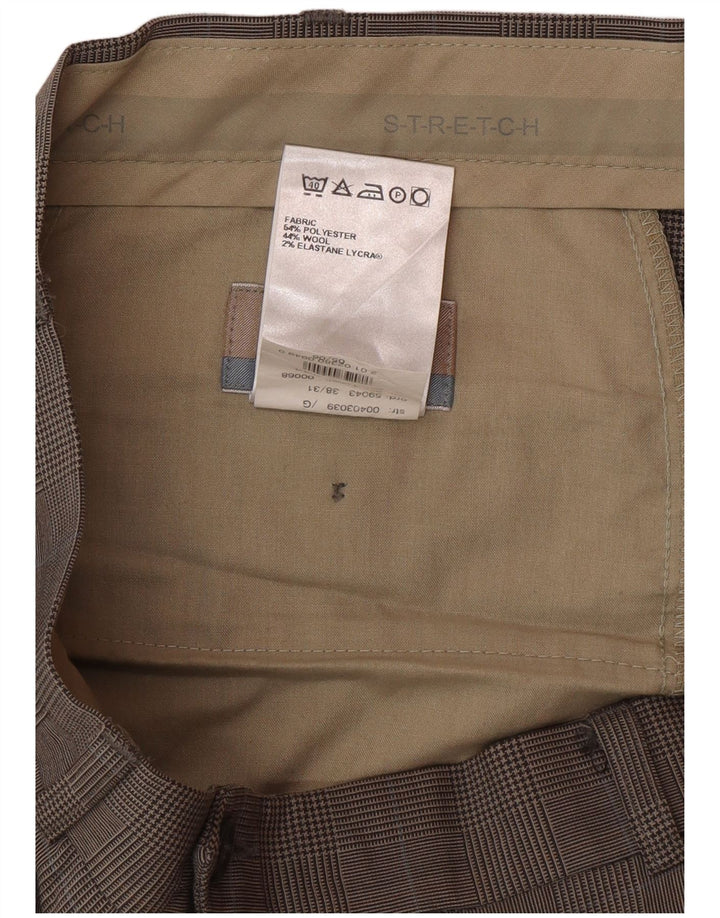 Marks & Spencer Pantalón de traje entallado para hombre W38 L31 Pata de gallo negra