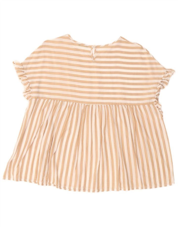 BENETTON Blusa extragrande para mujer UK 10 Small Beige Pinstripe Lyocell