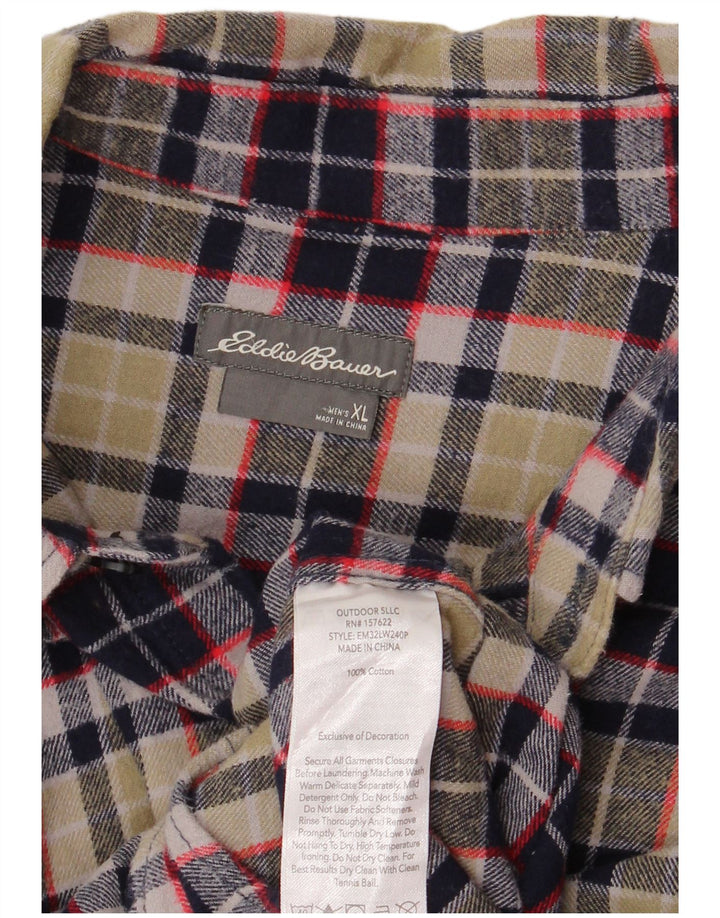 Eddie Bauer Camisa de franela para hombre XL Cuadros verdes