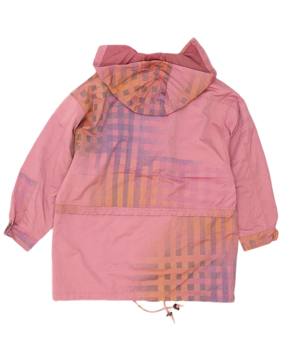Vintage mujer con capucha chaqueta cortavientos EU 38 medio rosa comprobar algodón