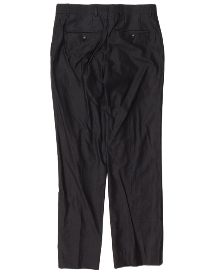Zara Pantalón de traje recto para hombre EU 38 Small W30 L30 Poliéster negro