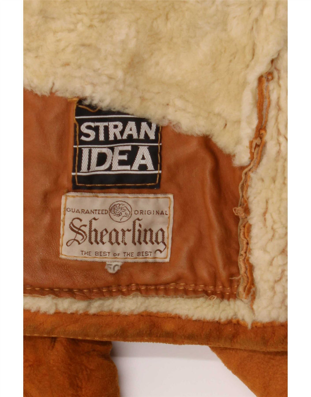 Vintage hombres shearling chaqueta IT 50 grande beige