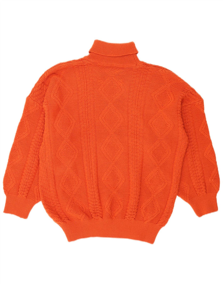 Vintage hombres rollo cuello jersey suéter grande naranja