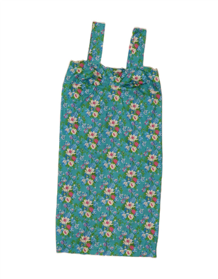 VINTAGE Womens Basic Dress UK 12 Medium Turquoise Floral Vintage Vintage and Second-Hand Vintage from Messina Hembry 