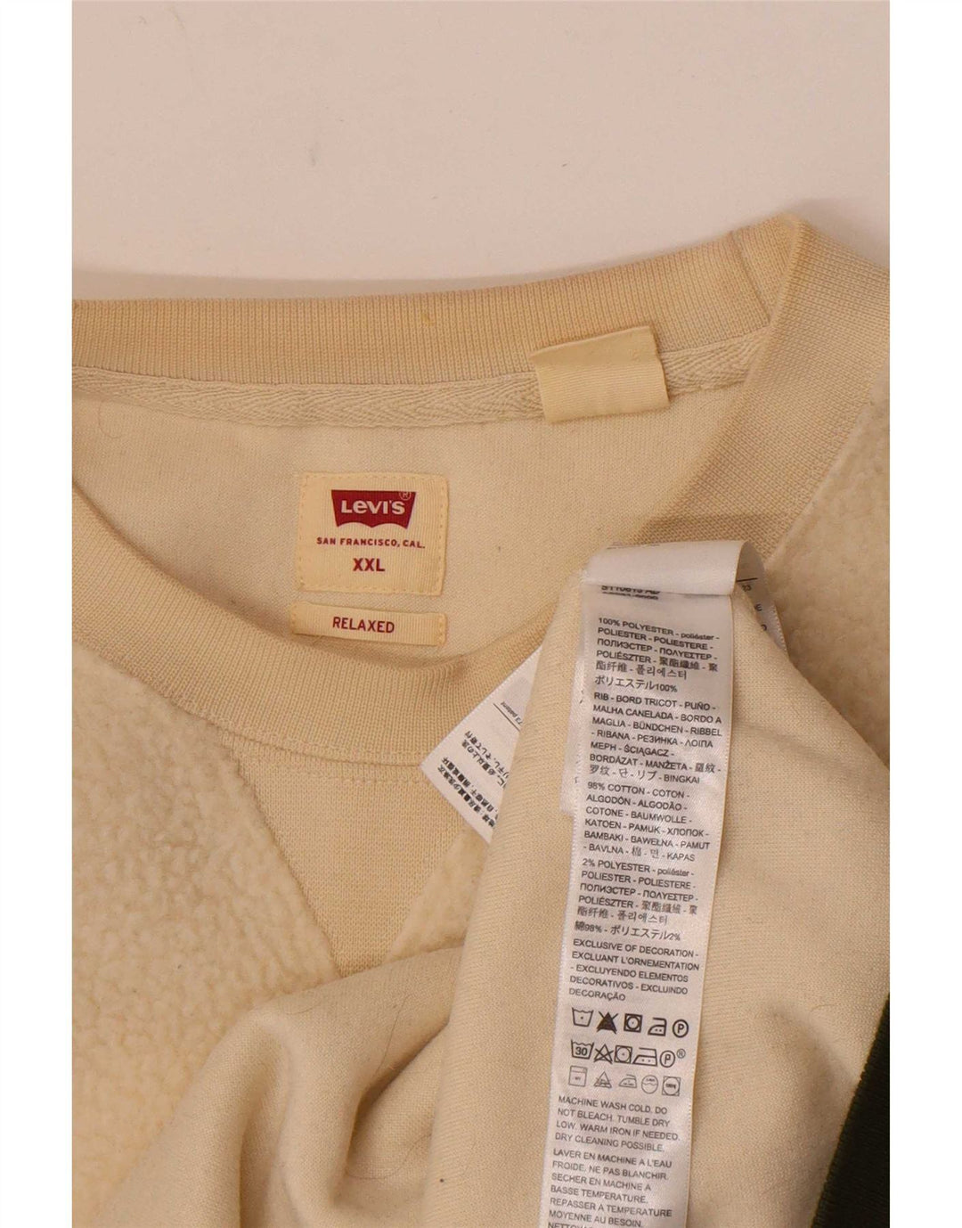 Levi's Jersey de forro polar de ajuste relajado para hombre 2XL Poliéster a rayas blanco roto