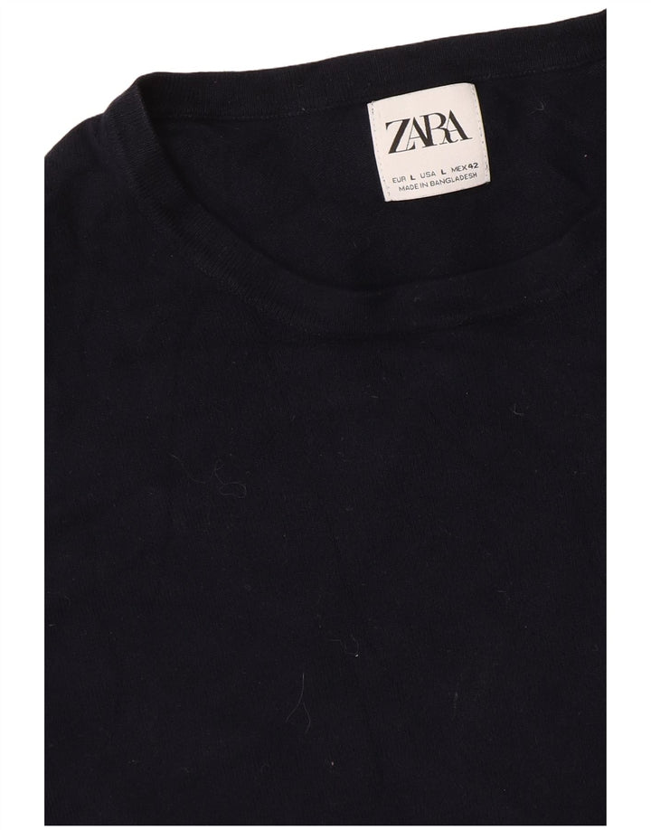 Zara Mens Crew Neck Jumper Sweater Grande Azul Marino