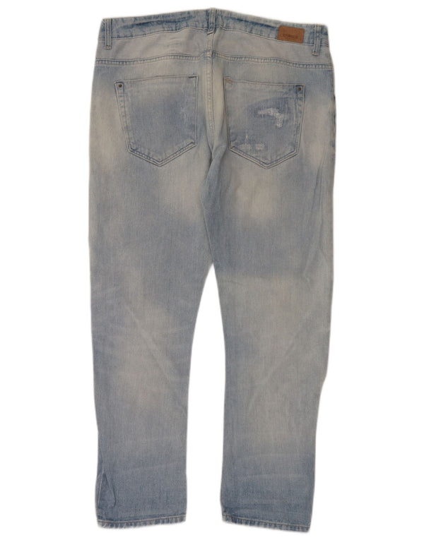 Zara Jeans rectos desgastados para mujer EU 42 Large W32 L29 Algodón azul