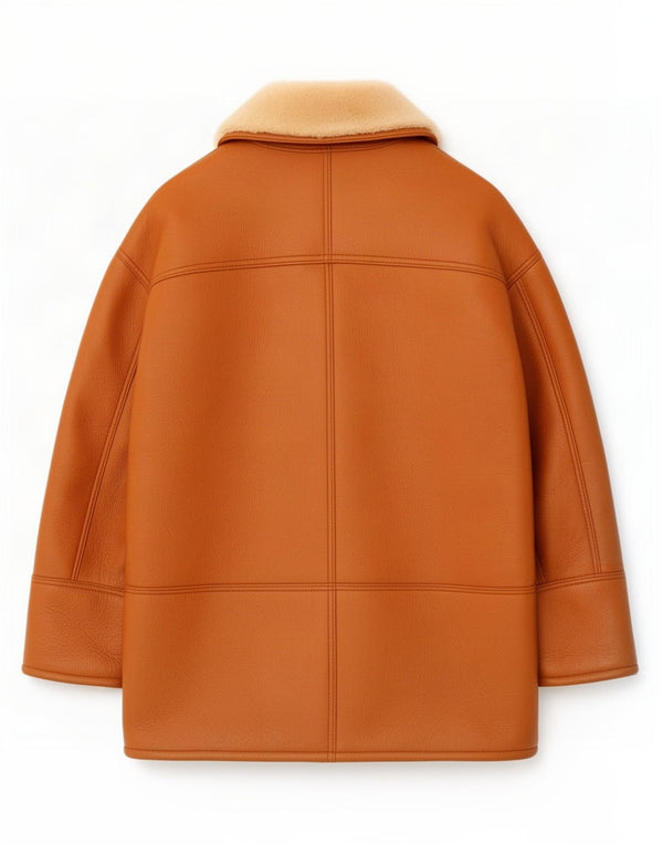 Chaqueta de piel de oveja vintage para hombre IT 48 Bloque de color marrón medio