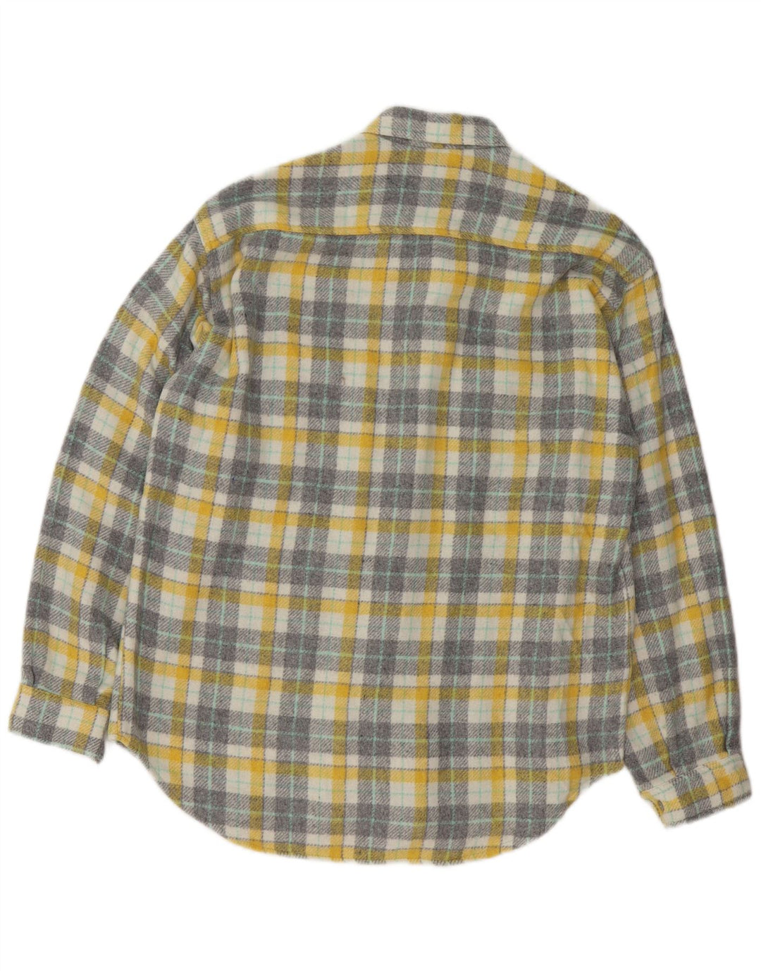 Camisa de franela vintage para hombre a cuadros amarillos medianos