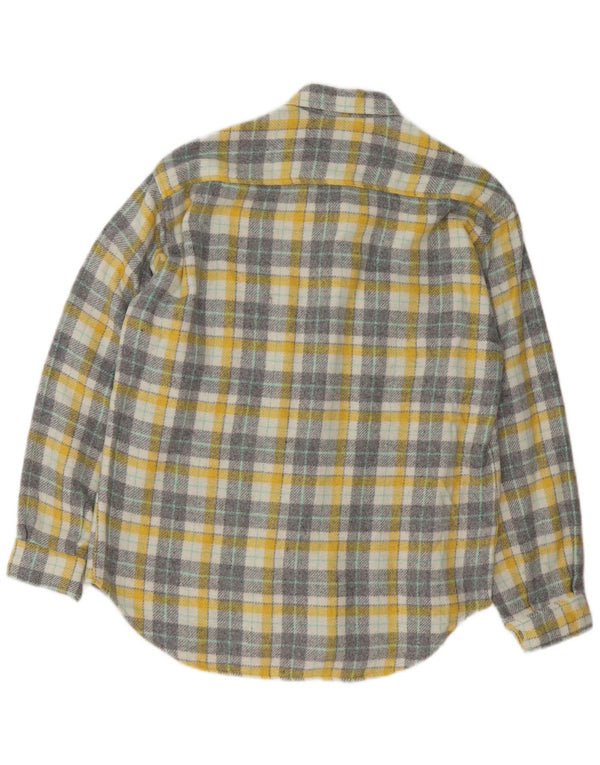 Camisa de franela vintage para hombre a cuadros amarillos medianos