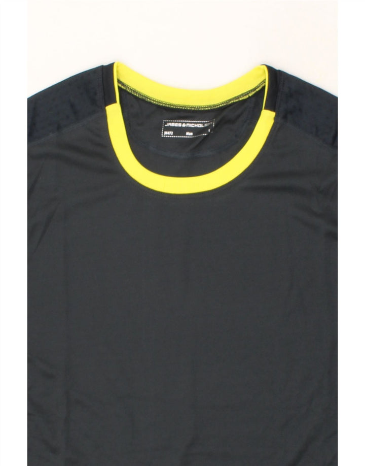 VINTAGE Mens T-Shirt Top Large Grey Colourblock Polyester Vintage Vintage and Second-Hand Vintage from Messina Hembry 