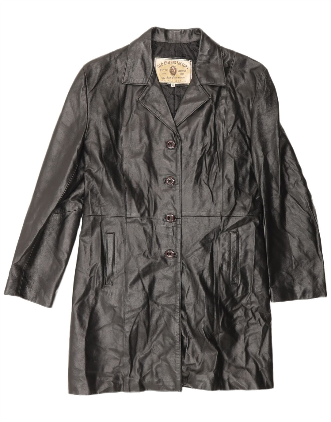 VINTAGE Abrigo de cuero para mujer IT 48 XL Cuero negro