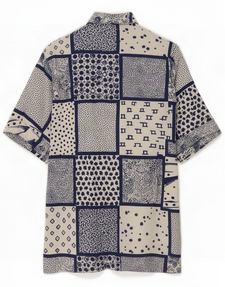 Camisa de manga corta vintage para hombre Patchwork azul medio