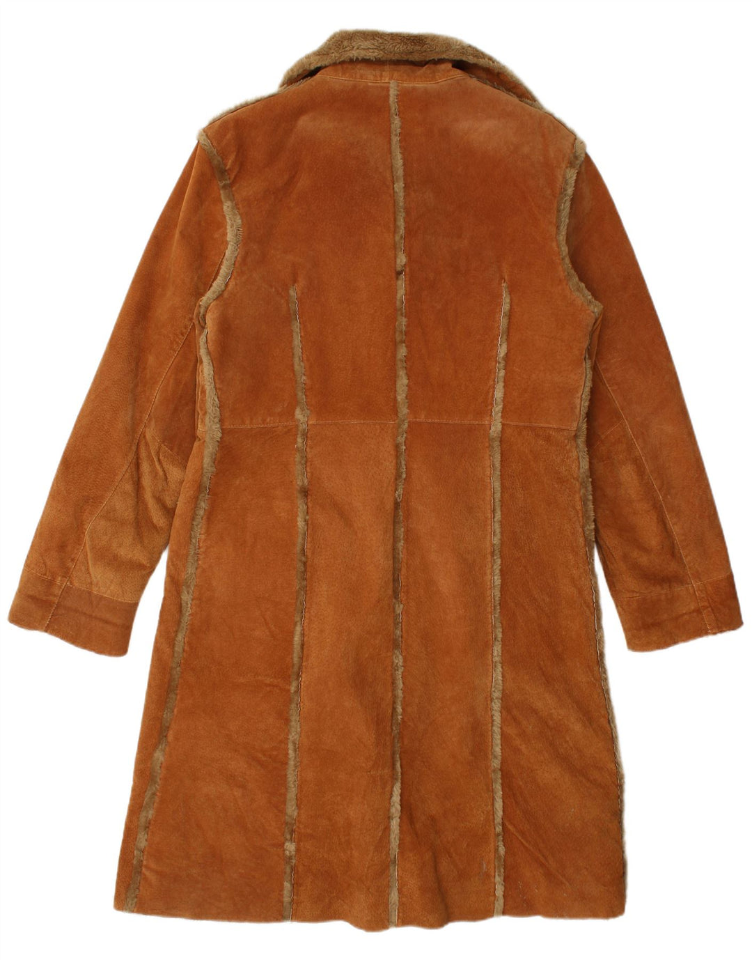 Vintage mujer shearling abrigo Reino Unido 18 XL cuero marrón