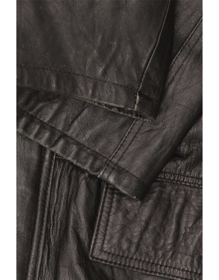 Abrigo de cuero vintage para hombre IT 48 Medio Negro
