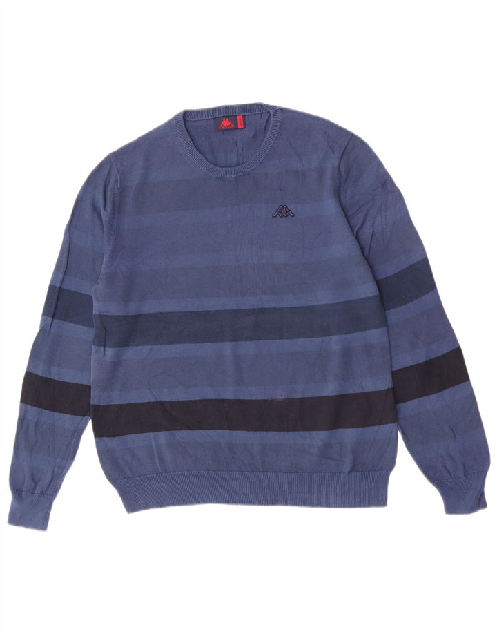 Kappa Hombre Jersey De Cuello Redondo Jersey De Algodón A Rayas Azul Pequeño