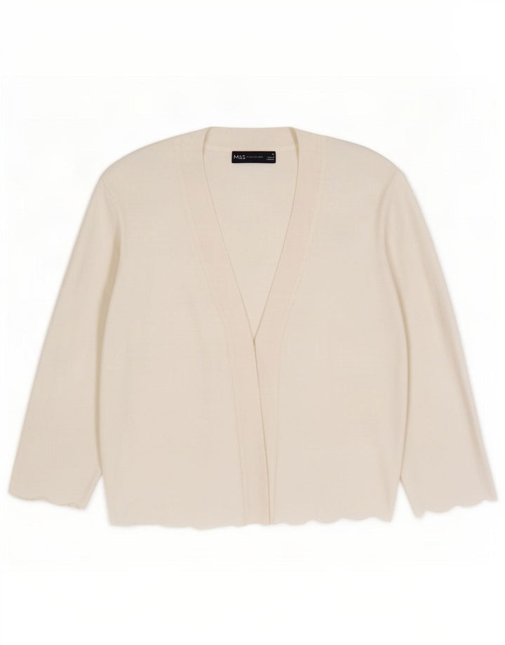 Marks & Spencer Suéter tipo cárdigan abierto para mujer UK 40 Viscosa blanca mediana