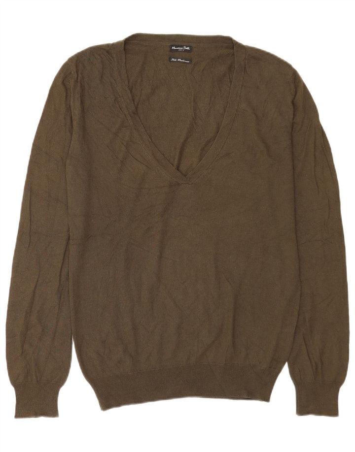 Massimo Dutti Jersey con Cuello en V para Mujer UK 44 Seda Caqui Mediana