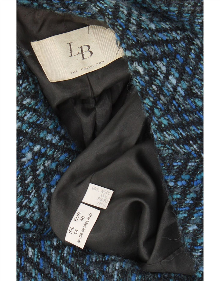 VINTAGE Chaqueta Blazer de 3 botones para mujer Reino Unido 14 Lana Chevron azul medio