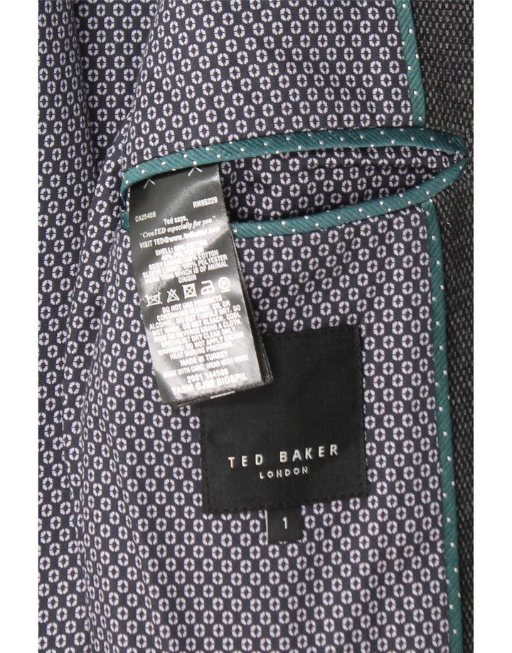 TED BAKER Mens 2 Button Blazer Jacket Size 1 XS Grey Spotted Cotton