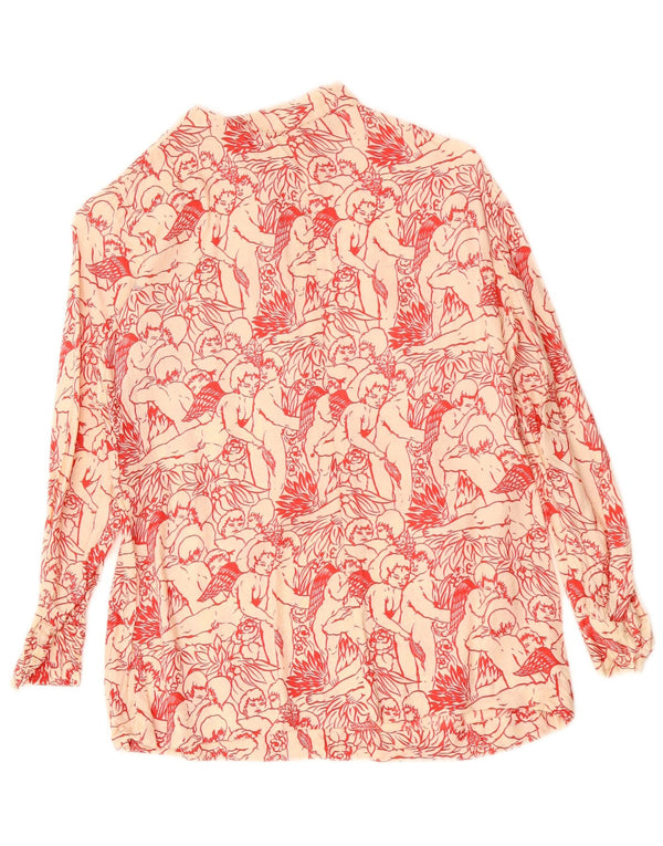 VINTAGE Mujer Camisa Gráfica Blusa Reino Unido 12 Medio Blanco