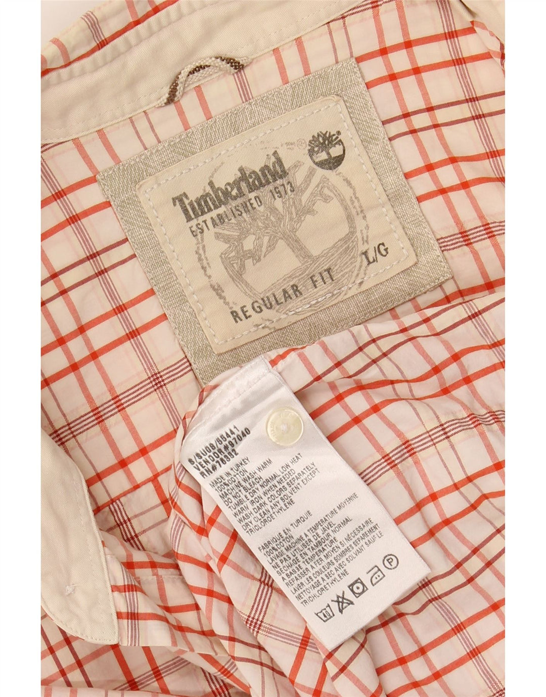 TIMBERLAND Camisa de manga corta de corte regular para hombre de algodón a cuadros blancos grandes