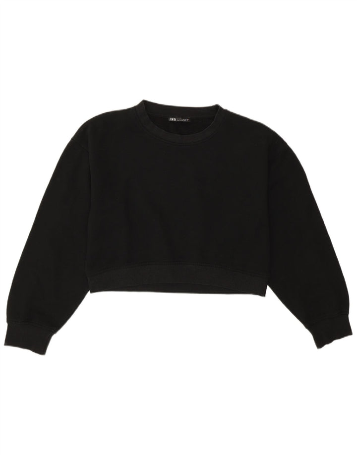 Zara Mujer Crop Oversize Sudadera Jumper UK 10 Small Negro Algodón