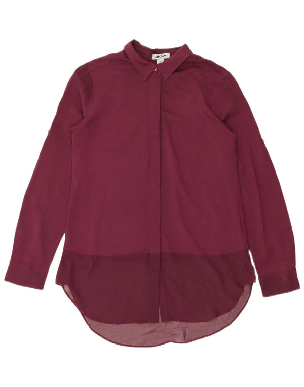 Dkny Blusa tipo camisa larga de gran tamaño para mujer UK 6 XS Poliéster burdeos