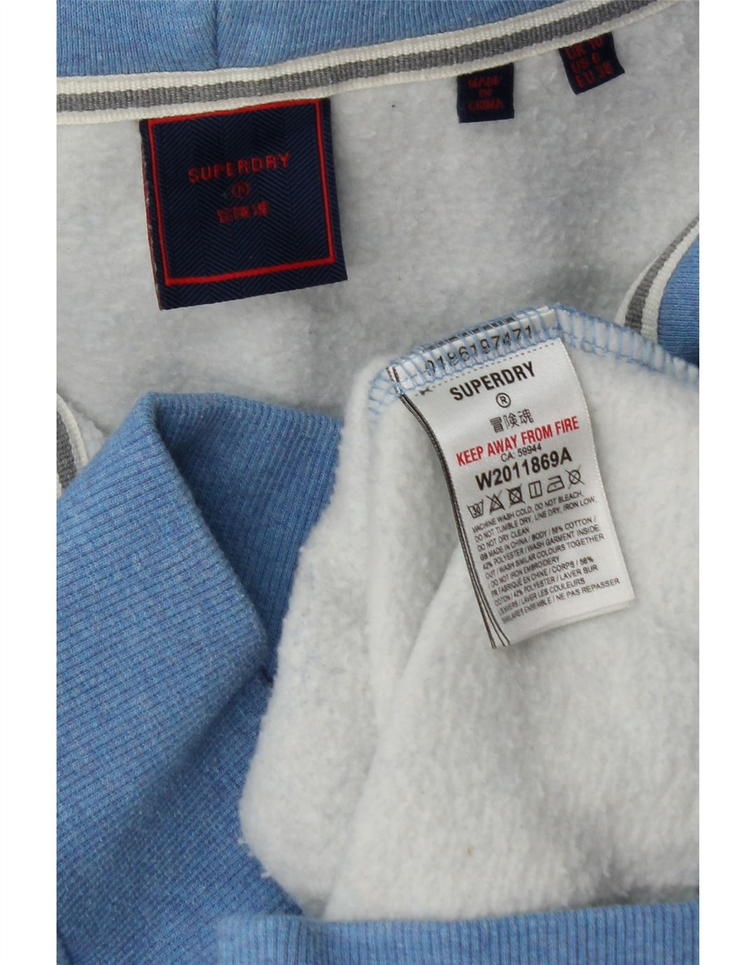 SUPERDRY Suéter con capucha y cremallera para mujer UK 10 Small Blue Cotton