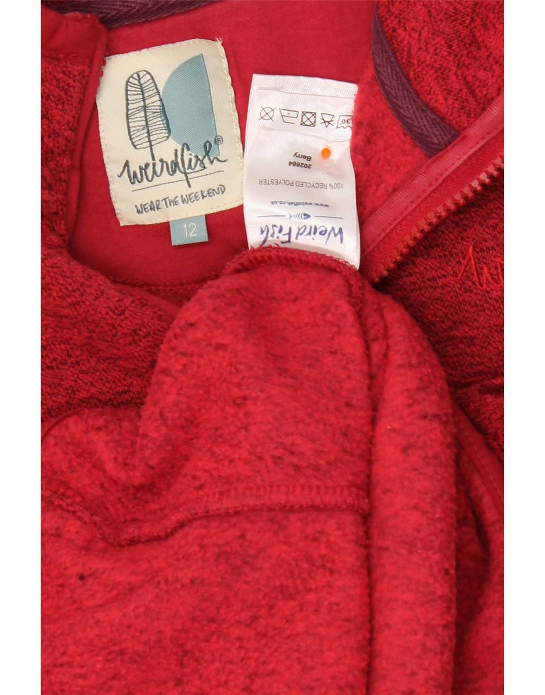 Weird Fish Sudadera con cuello y cremallera para mujer, talla 40, tamaño mediano, color rojo moteado