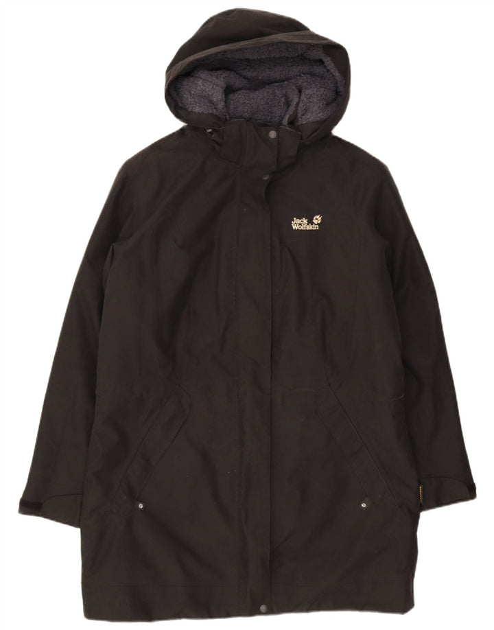 Jack Wolfskin Abrigo cortavientos con capucha para mujer UK 46 Grande Poliéster negro