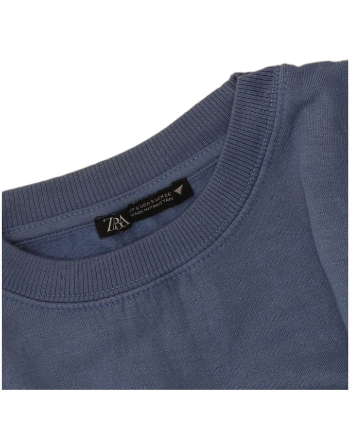 ZARA Mujer Sudadera Corta Extragrande Jersey UK 10 Small Azul