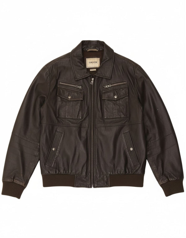 Geox Chaqueta Bomber de Cuero para Hombre UK 42 XL Cuero Negro