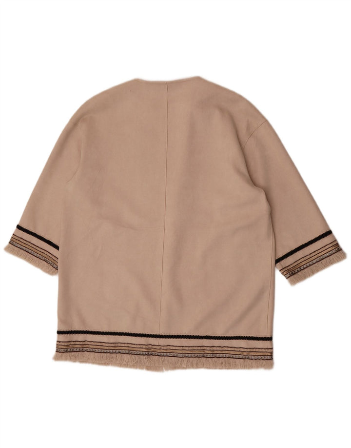 Zara Chaqueta tipo blazer abierta con manga 3/4 para mujer, Reino Unido 44, rayas beige medianas