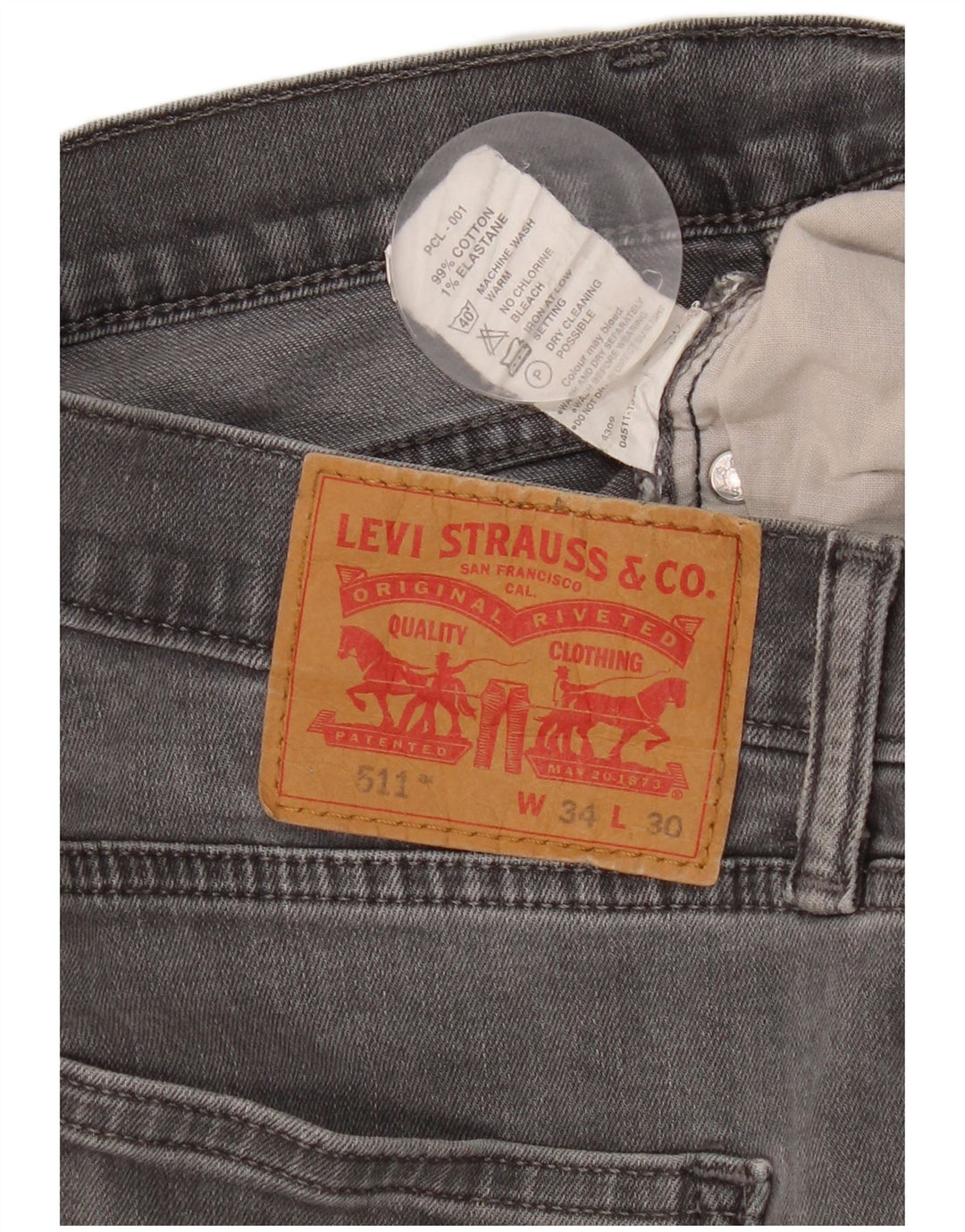 Levi's Hombre 511 Slim Jeans W34 L30 Algodón Gris