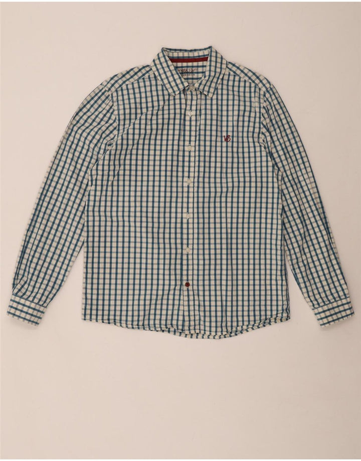 Camisa de hombre de corte clásico de algodón a cuadros en azul medio de White Stuff