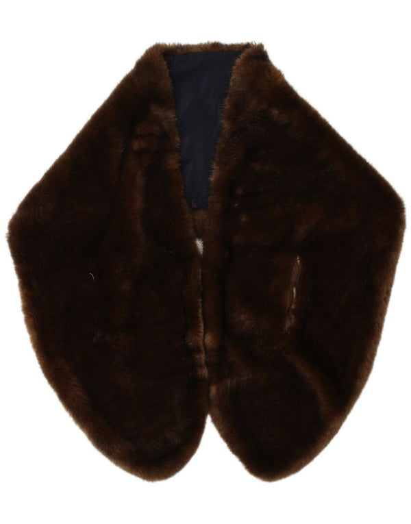 Vintage mujer piel sintética robó bufanda un tamaño L63 marrón