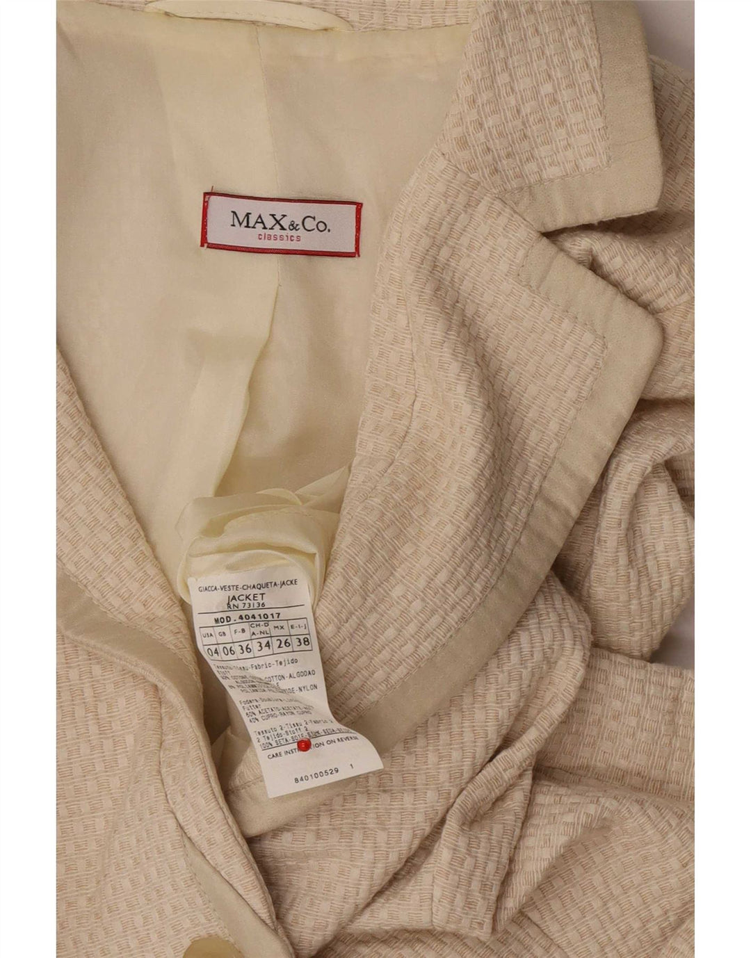 Max & Co. Chaqueta tipo blazer de 3 botones para mujer UK 6 XS Algodón beige