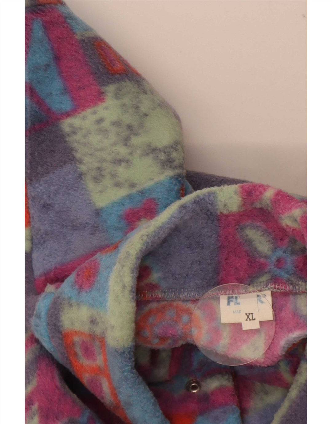 Vintage hombres botón cuello polar jumper XL poliéster geométrico multicolor