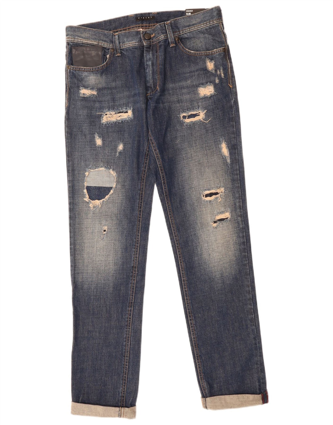 Sisley Mujer Stockholm Vaqueros Slim Desgastados W32 L34 Algodón Azul