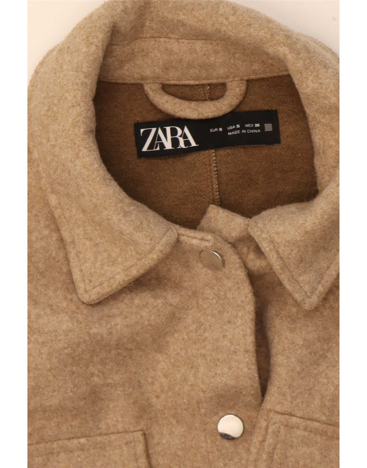 Zara Mujer Shacket Camisa Extragrande UK 10 Small Beige Poliéster