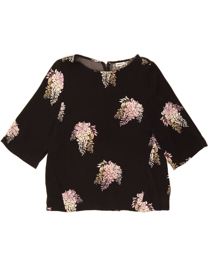 DKNY Womens Blouse Top UK 12 Medium Black Floral Polyester Vintage Dkny and Second-Hand Dkny from Messina Hembry 