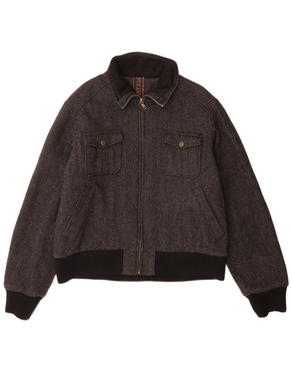 Pyramid Chaqueta Bomber para Hombre UK 40 Large Gris Herringbone Wool