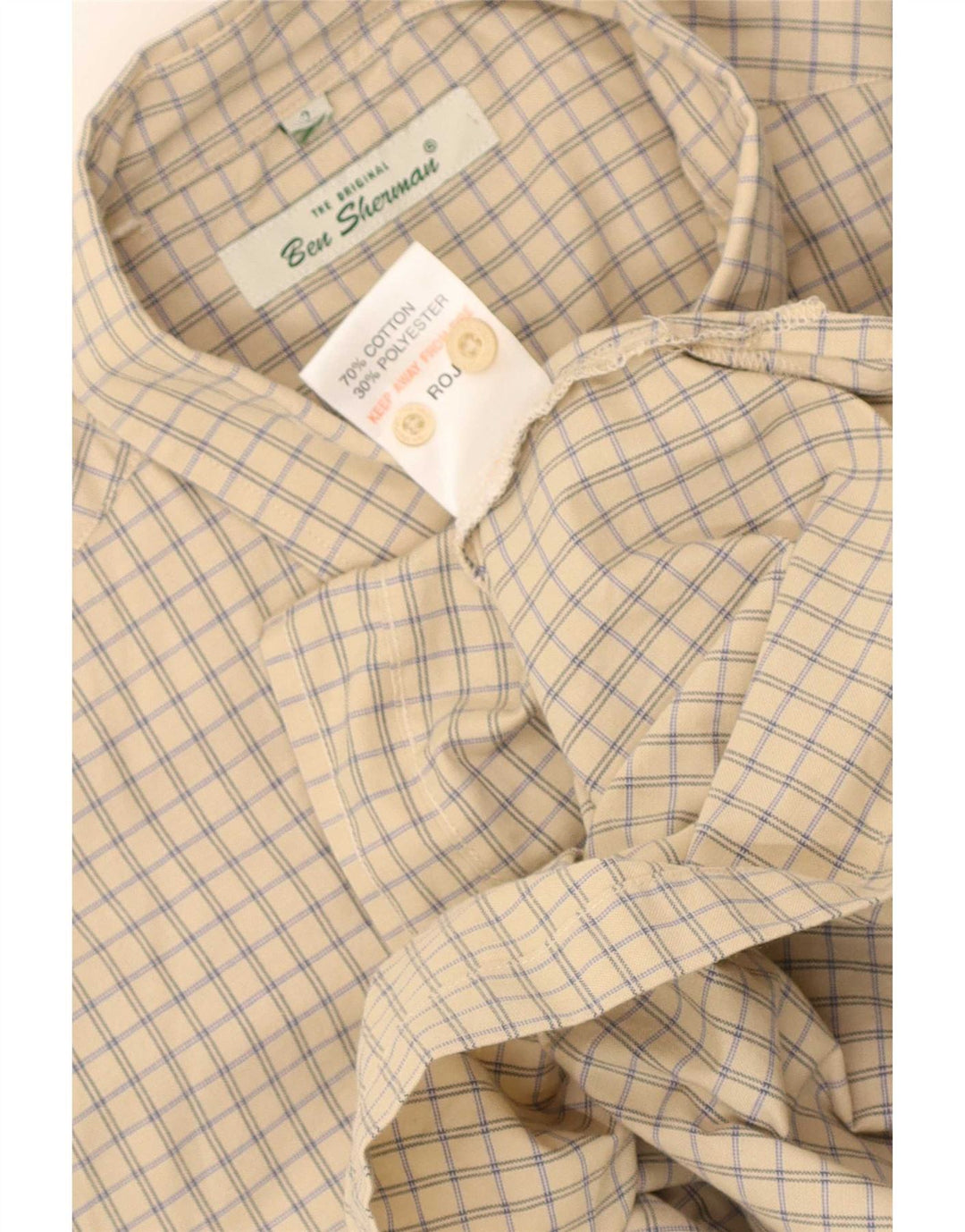 Ben Sherman - Camisa de manga corta para hombre, algodón a cuadros, color beige medio