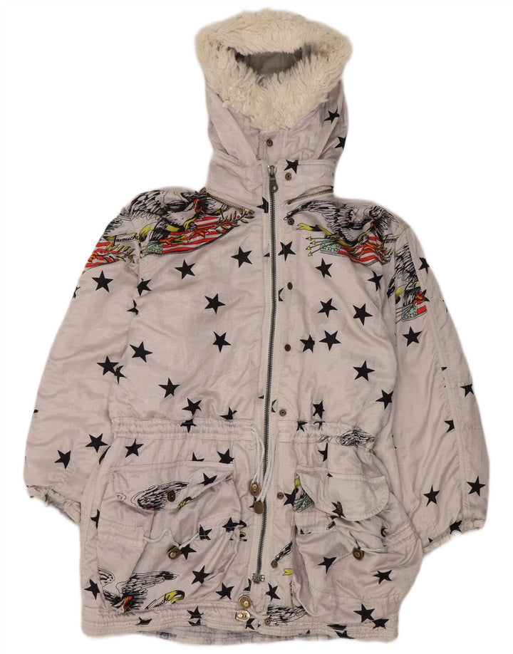 Lily Farouche Chaqueta de esquí de gran tamaño con capucha para mujer US 2 XS Gris Geométrico