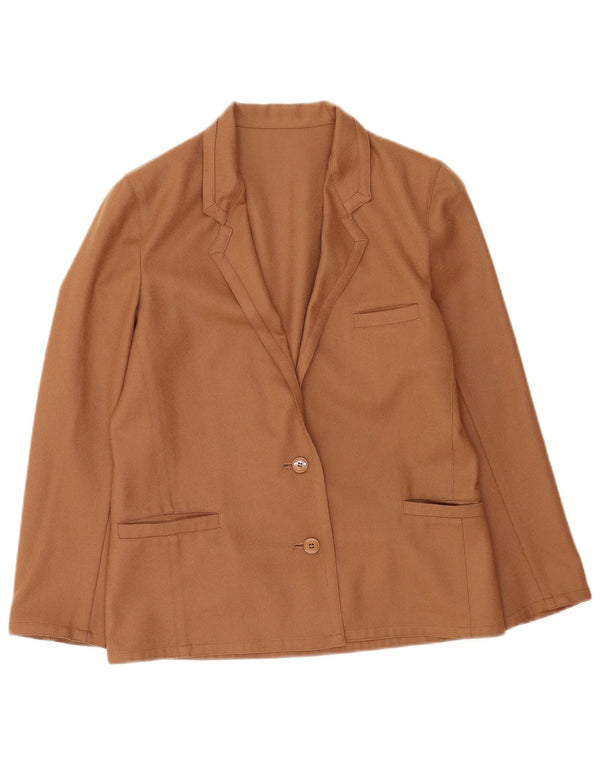 Vintage mujer 2 botones Blazer chaqueta Reino Unido 14 lana virgen marrón medio
